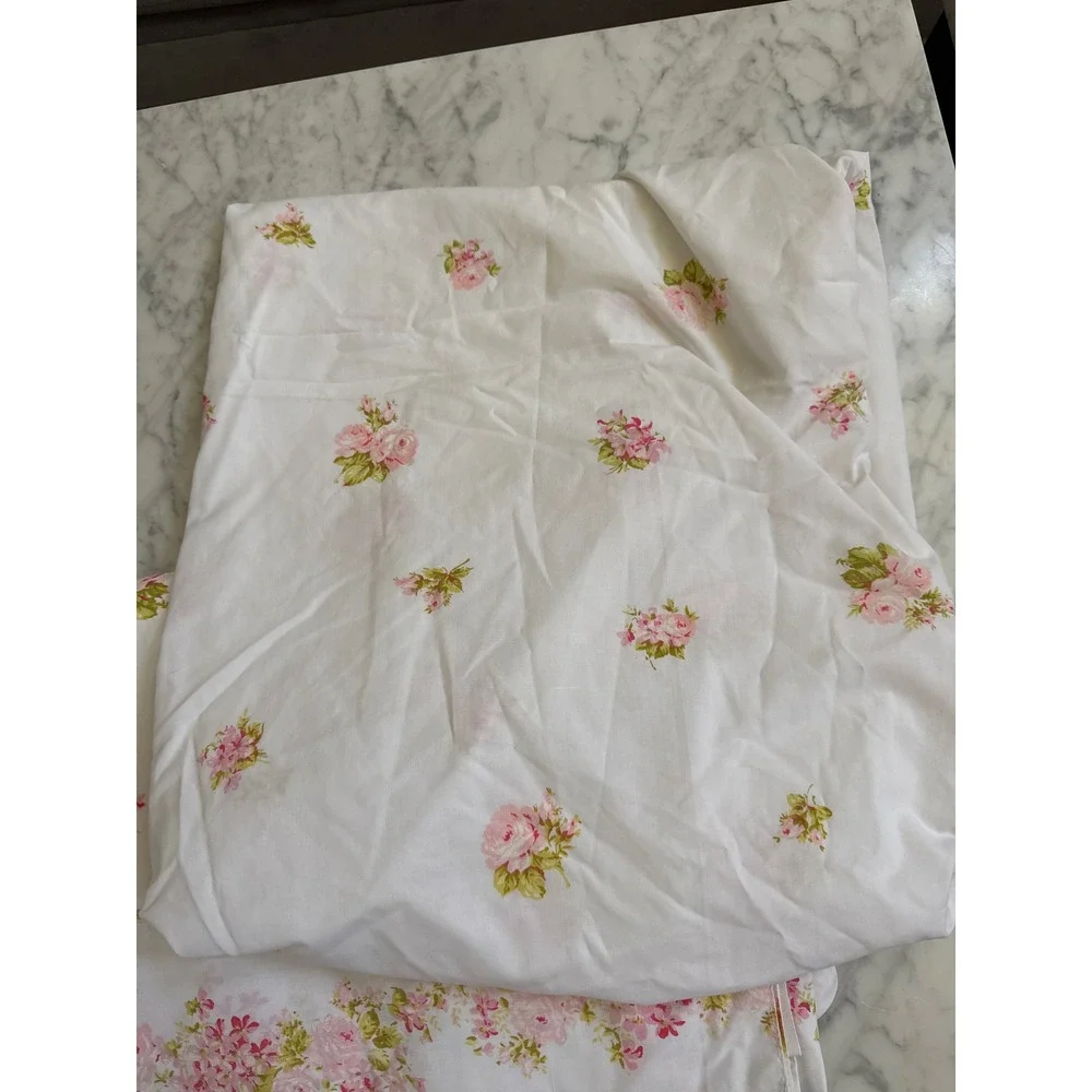 Vintage Montgomery Ward Twin Sheet Set Pink Floral Rosebud Percale Flat Fitted